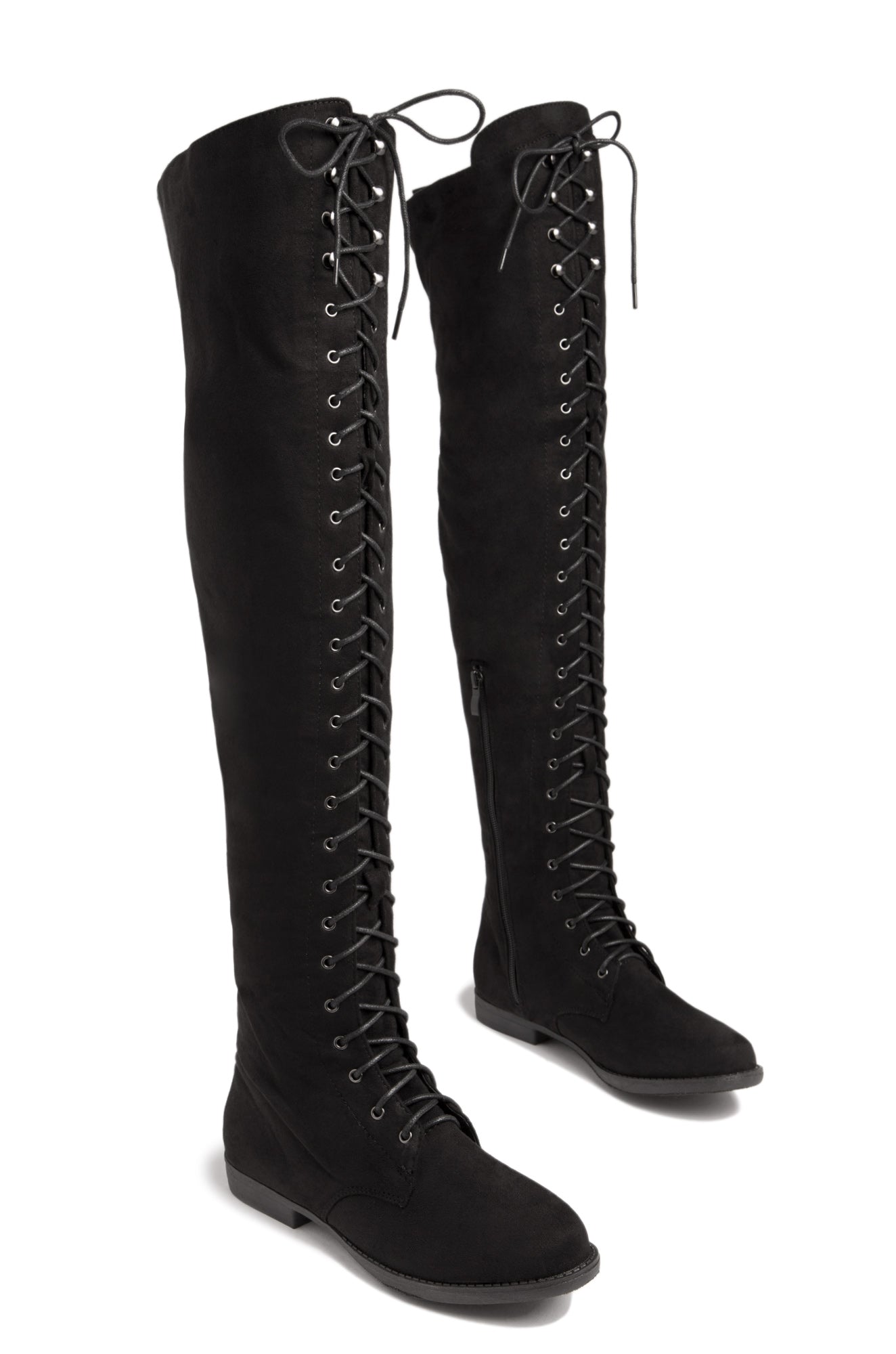 Miss Lola | Black Over The Knee Lace Up Boots – MISS LOLA