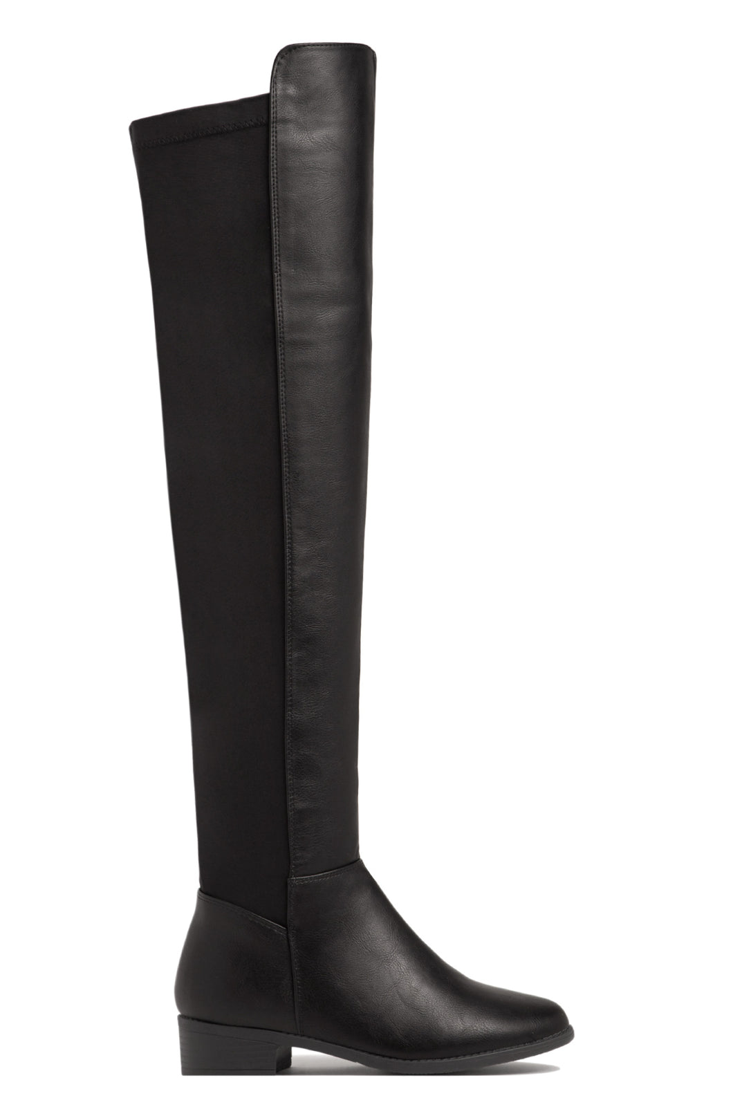 London Flat Over The Knee Boots - Black PU