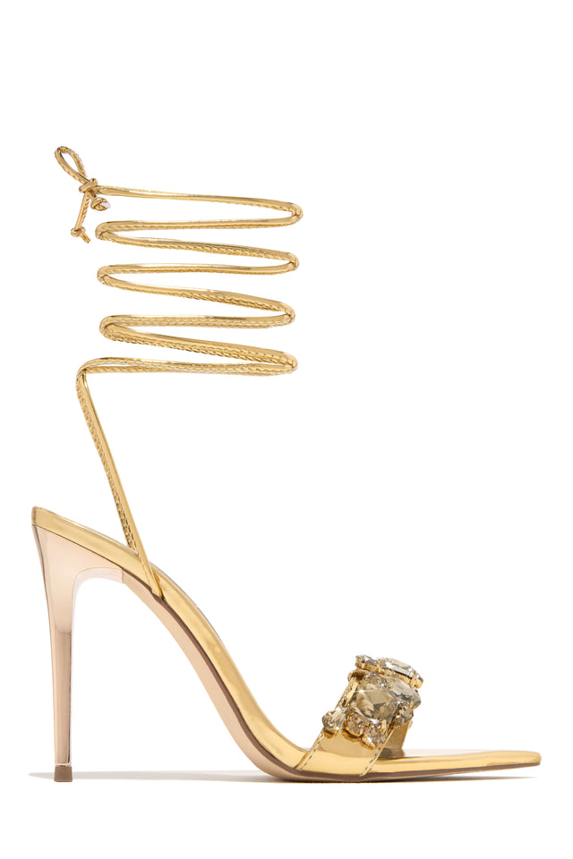 Load image into Gallery viewer, Gold-Tone Lace Up Heels
