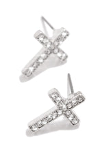 Load image into Gallery viewer, Silver-Tone Embellished Cross Earring
