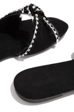 Load image into Gallery viewer, Black Embellished Flat Faux-Suede Sandals
