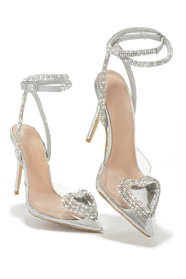 Miss Lola  Love Song Silver Heart Embellished Heels – MISS LOLA