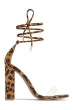 Load image into Gallery viewer, Celebrate Life Clear Strap Lace Up Block Heels - Leopard
