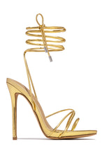 Load image into Gallery viewer, gold tone strappy heel 
