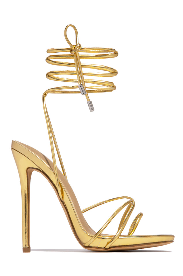 Load image into Gallery viewer, Gold Lace Up High Heels
