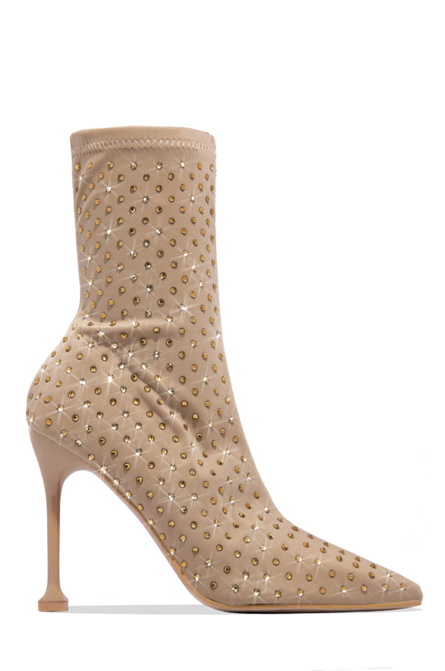 Load image into Gallery viewer, nude rhinestone booties 

