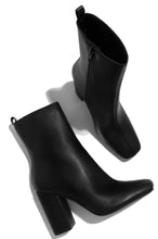 Load image into Gallery viewer, Full Moon Squared Toe Chunky Heel Ankle Booties - Black
