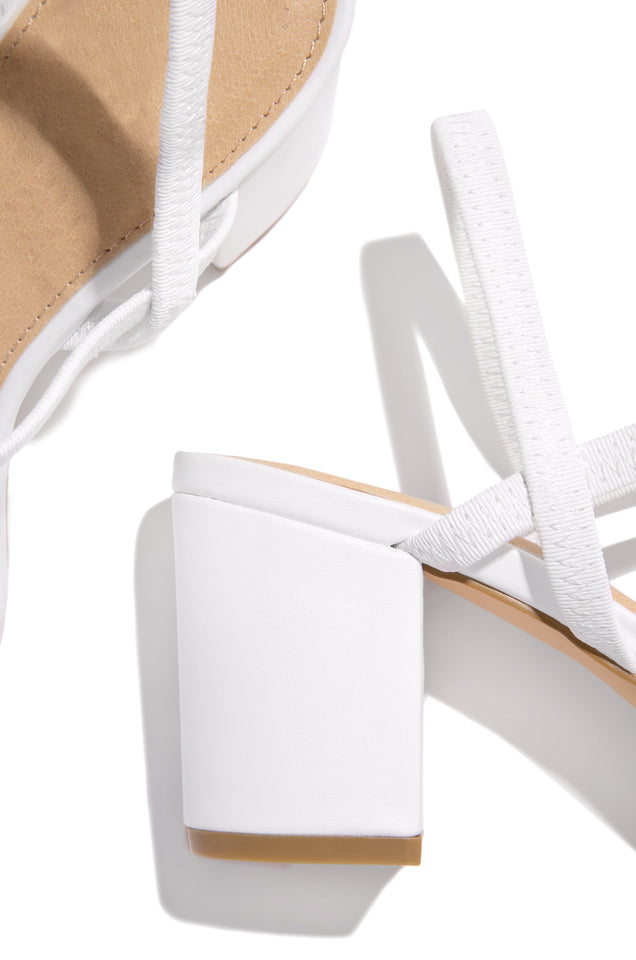 Miss Lola | White Elastic Strap Block Mid Heels – MISS LOLA