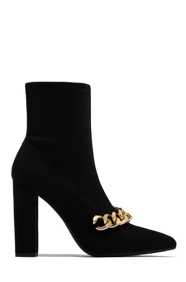 Load image into Gallery viewer, Gold Chain Black Block Heel Ankle Boots
