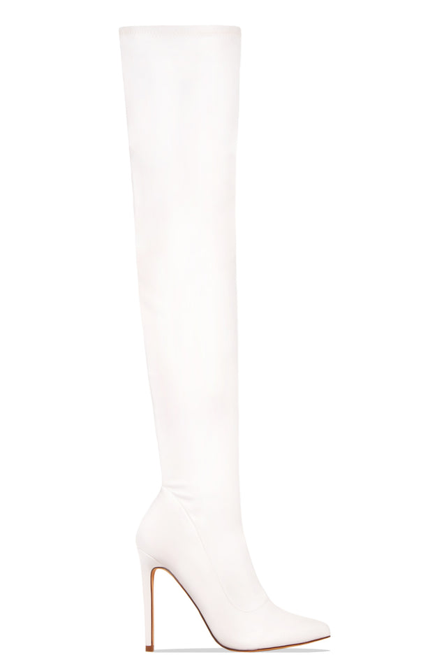 Load image into Gallery viewer, Sultry Touch Over The Knee Boots - White PU
