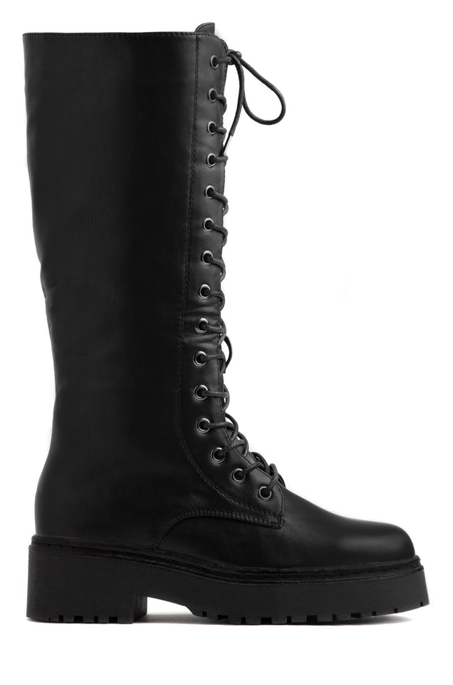 Load image into Gallery viewer, black pu lace up boot 
