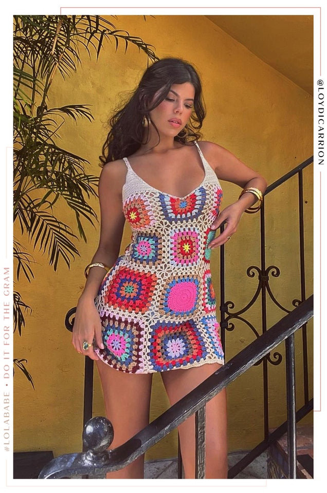 Load image into Gallery viewer, Multi Mini Crochet Dress
