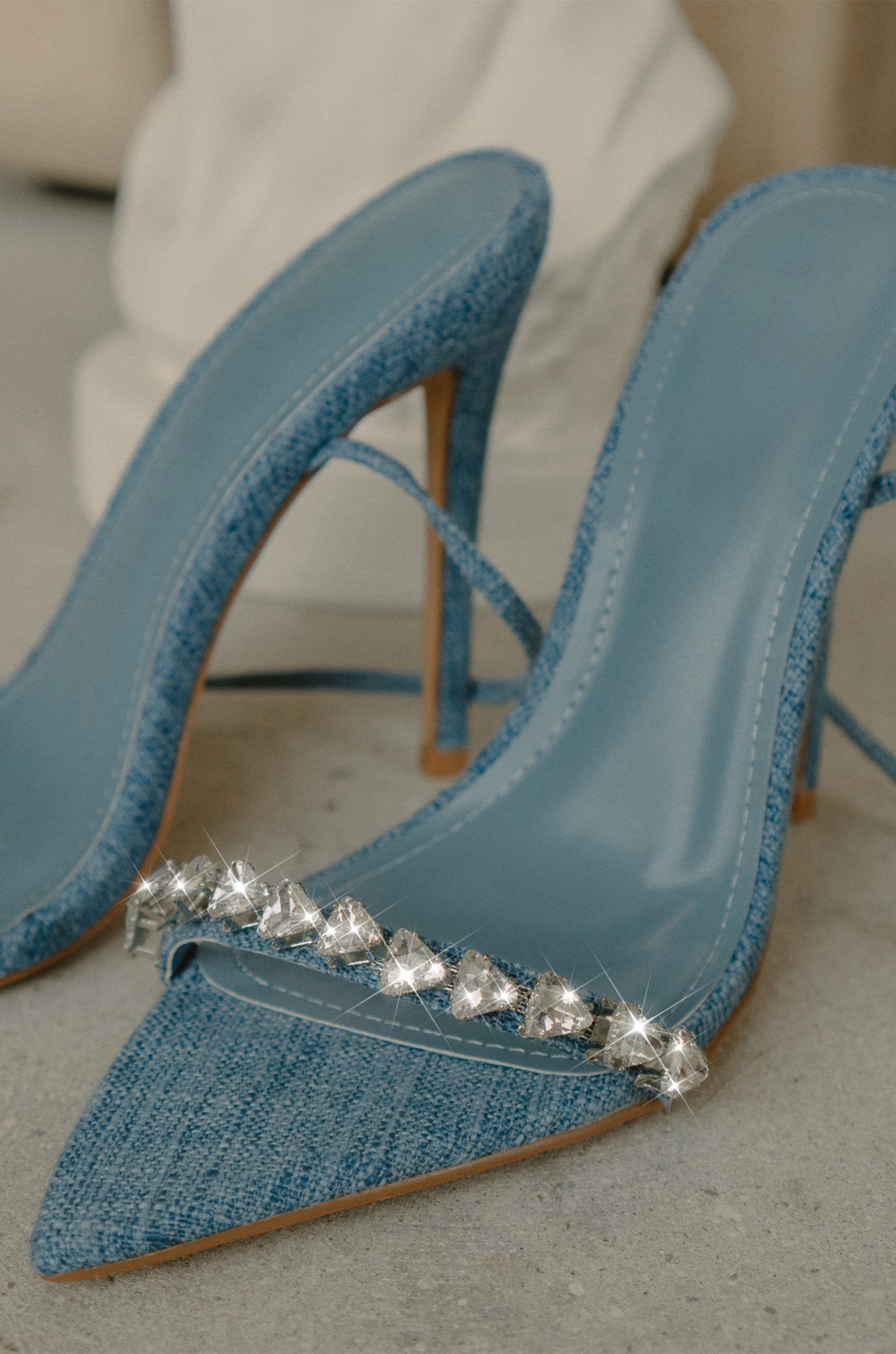 Miss Lola | Denim Embellished Lace Up High Heels – MISS LOLA