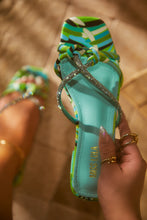 Load image into Gallery viewer, Teal Multi Embellished Slip On Sandals
