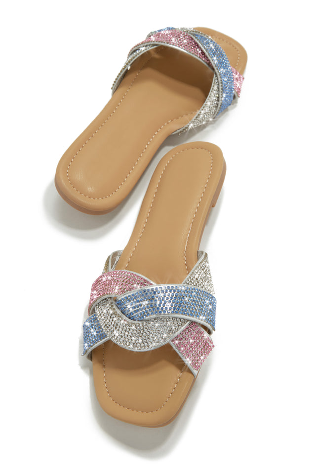 Load image into Gallery viewer, Pink - Blue - Silver Rhinestone Slide Sandals
