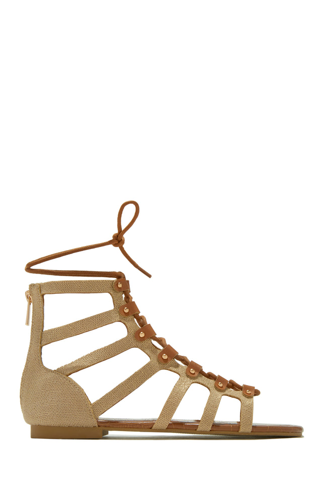 Load image into Gallery viewer, Summer Getaway Lace Up Gladiator Sandals - Natural
