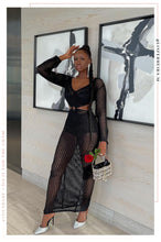 Load image into Gallery viewer, Sheer Crochet Black Maxi Dress
