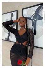Load image into Gallery viewer, Waist Cutout black Crochet Dress
