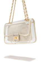 Load image into Gallery viewer, Gold Tone Natural Canvas and Clear Bag
