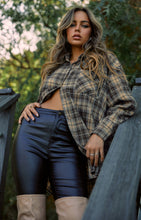 Load image into Gallery viewer, Nude Plaid Flannel Styled with Black Skinny Pant
