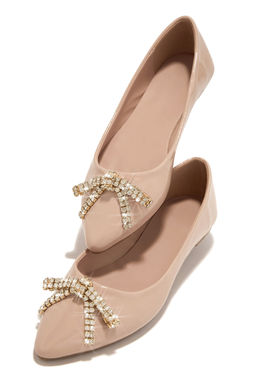 Miss Lola Nude Bow Embellished Pointed Toe Flats MISS LOLA