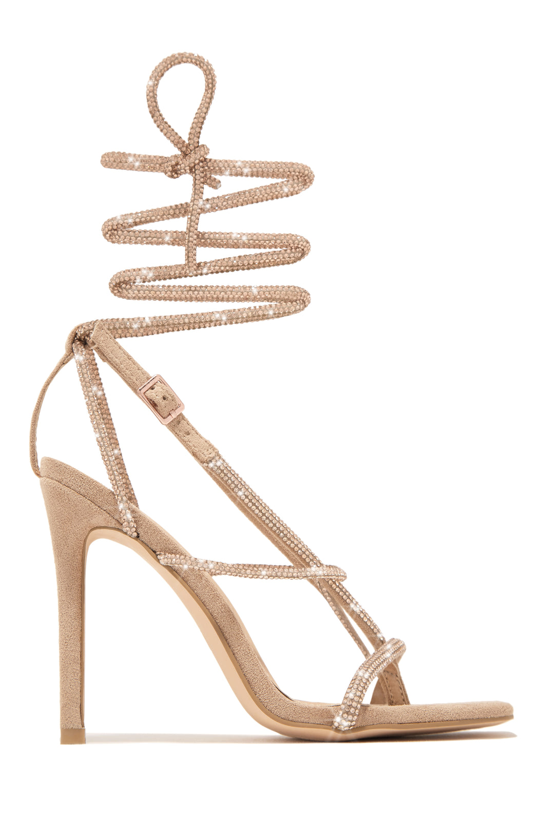 Special Invite Embellished Lace Up High Heels - Nude