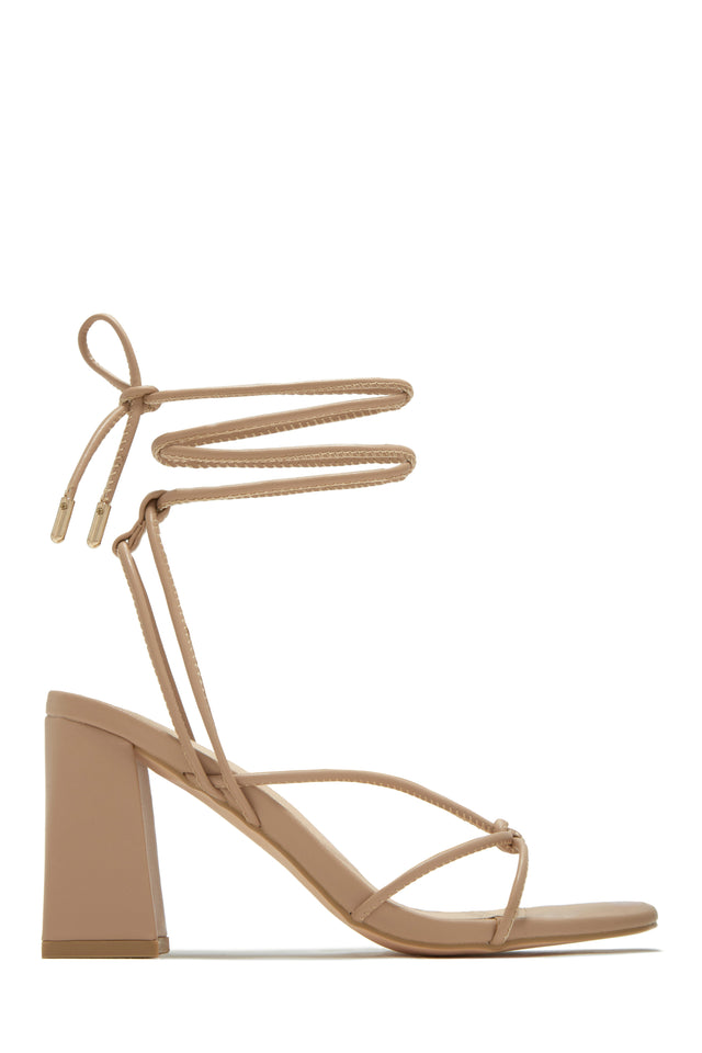 Load image into Gallery viewer, Nude Chunky Lace Up Heels
