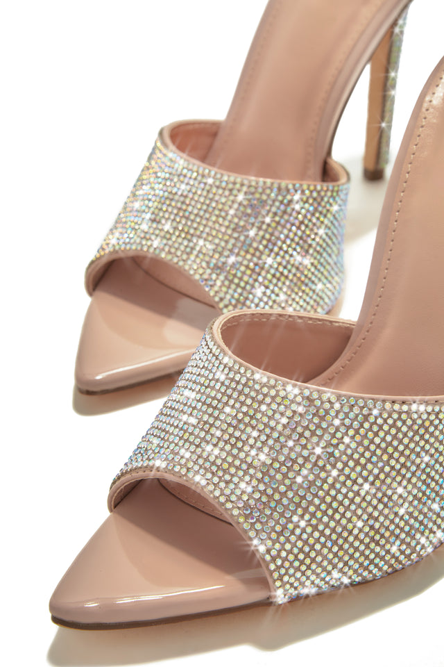 Load image into Gallery viewer, Nude Rhinestone Mule Heels
