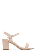 Nude PU Ankle Strap Block Heels