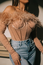 Load image into Gallery viewer, Nude Off The Shoulder Long Sleeve Corset Top
