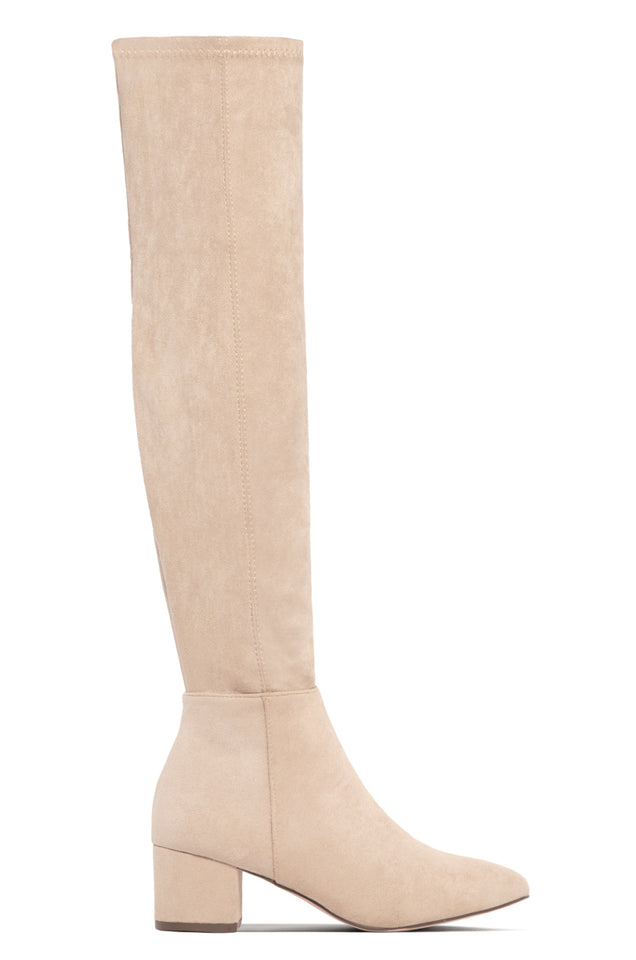 Load image into Gallery viewer, Nude Over The Knee Block Mid Heel Boots
