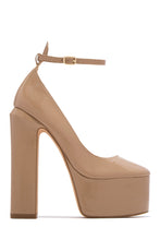 Load image into Gallery viewer, Nude Patent High Block Heels with Platform Sole
