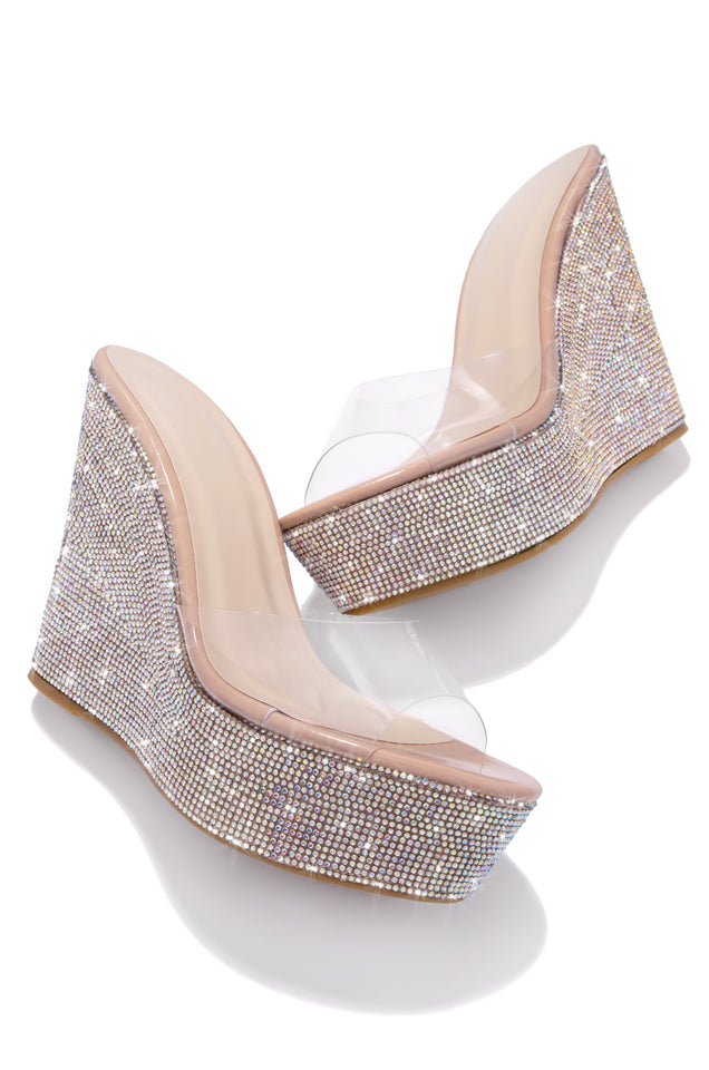 Load image into Gallery viewer, Nude Clear Strap Platform Wedges
