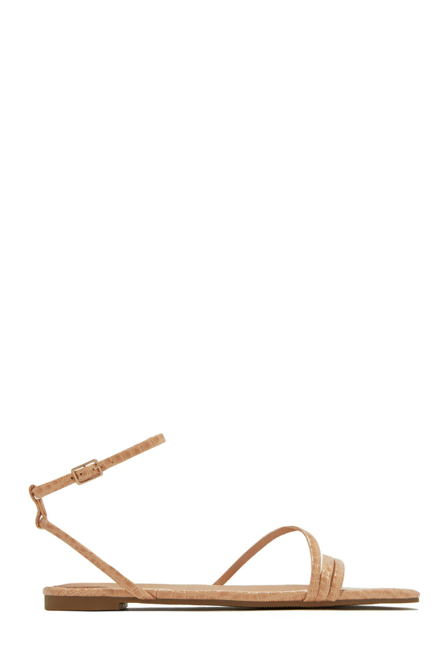 Load image into Gallery viewer, Nude Embossed Croc Flat Sandals
