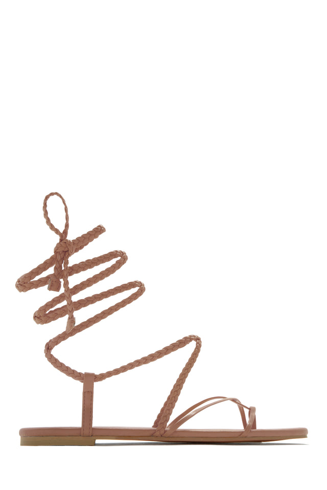 Load image into Gallery viewer, Nude Braided Strap Lace Up Sandals
