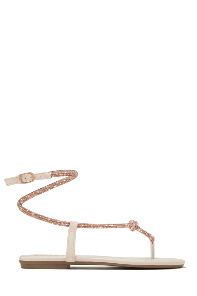 Load image into Gallery viewer, Nude Embellished Thong Strap Sandals
