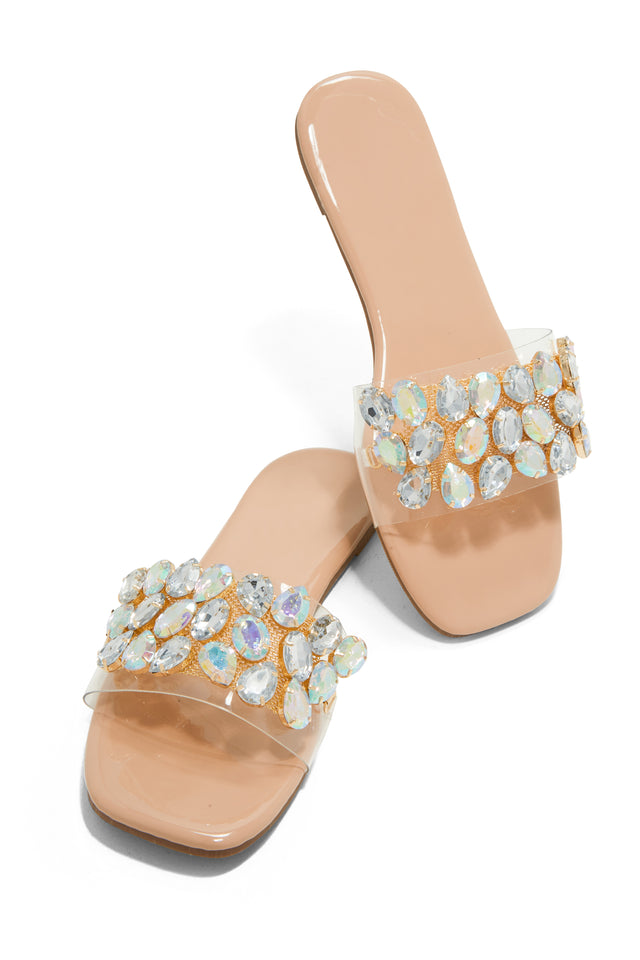 Load image into Gallery viewer, Nude Slip On Embellished Slide Sandals
