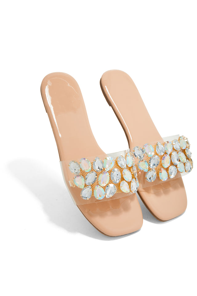 Load image into Gallery viewer, Nude Slides with Embellished Sone Straps
