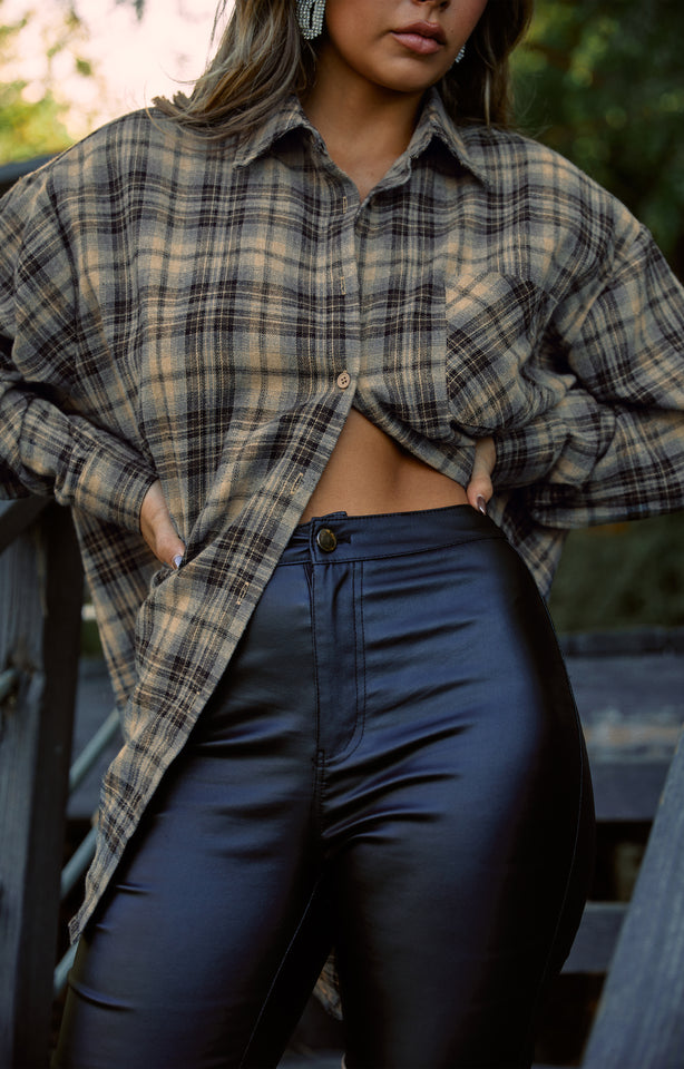 Load image into Gallery viewer, Nude and Blue Plaid Shirt

