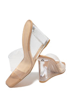 Load image into Gallery viewer, Clear Nude Wedge Mule Heels
