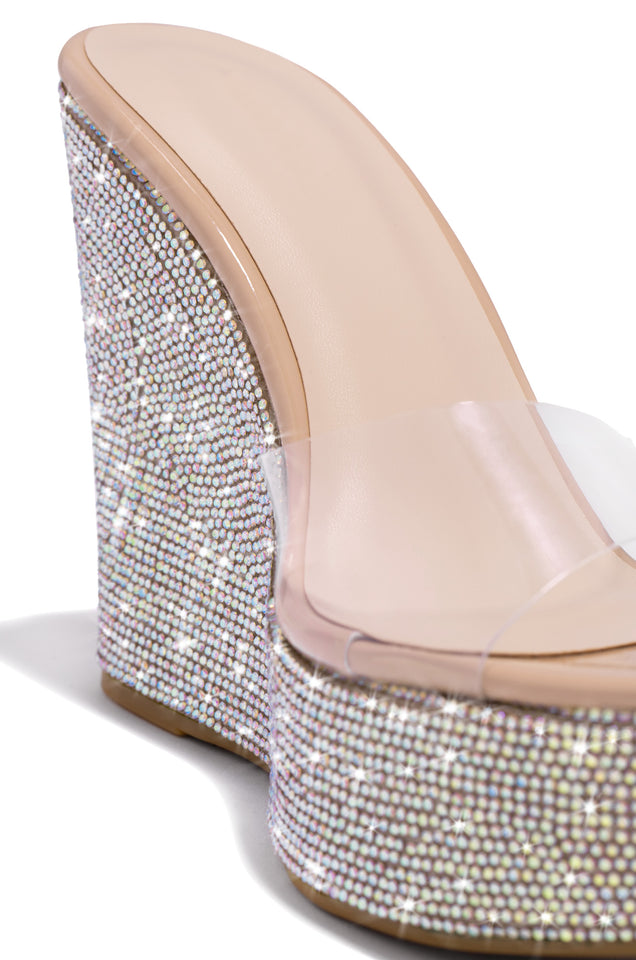 Load image into Gallery viewer, Nude Embellished Wedges
