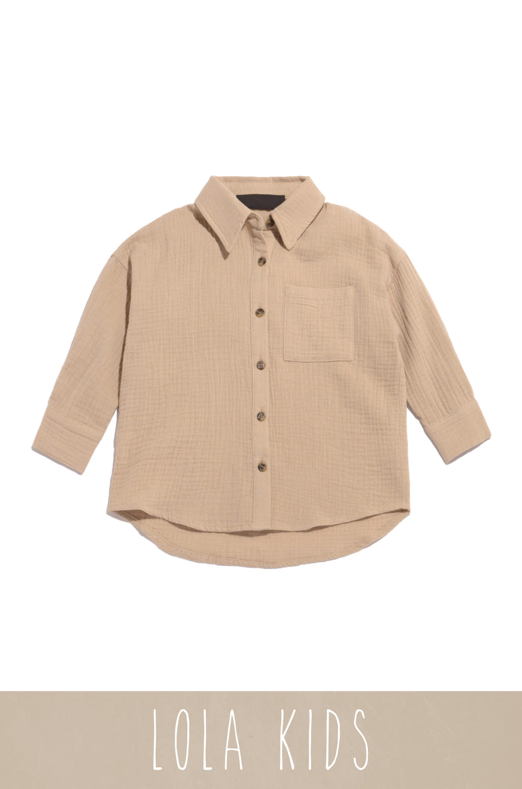 Kids Nude Crinkled Gauze Button Up Top