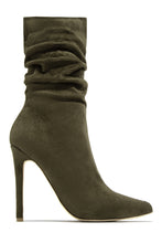 Load image into Gallery viewer, Solemate Ruched Detailed Ankle Heel Boots - Olive

