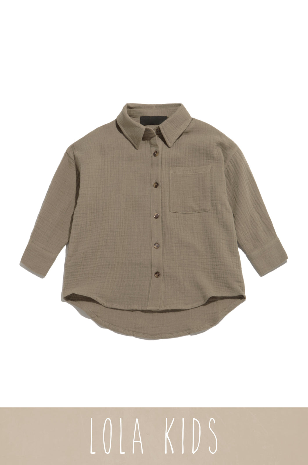 Olive Green Kids Button Up Top