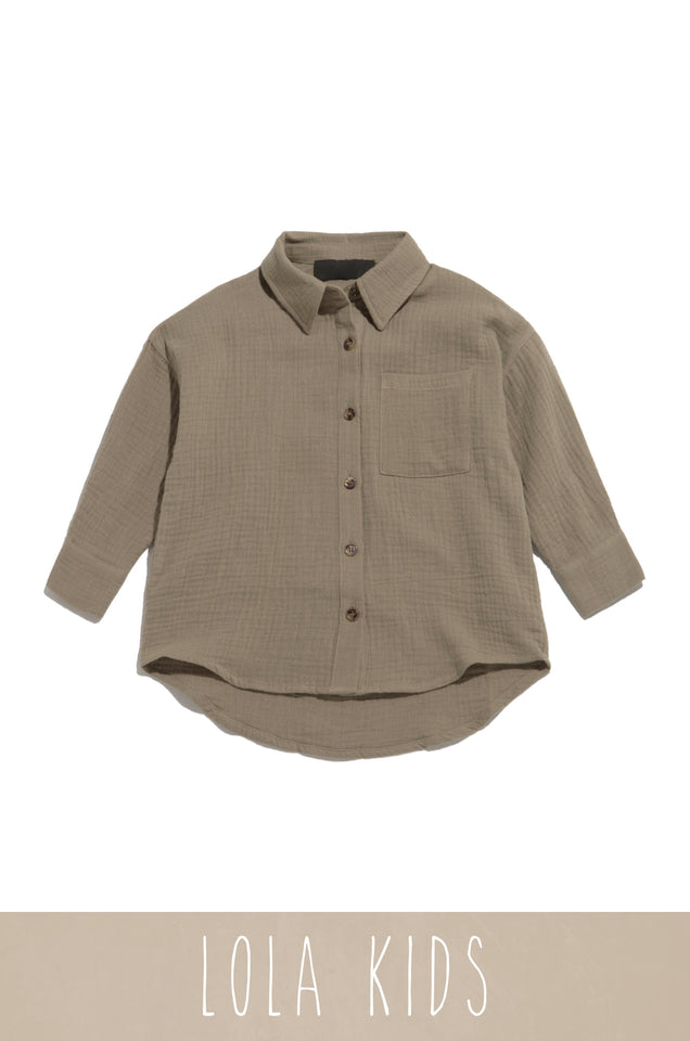 Load image into Gallery viewer, Olive Green Kids Button Up Top
