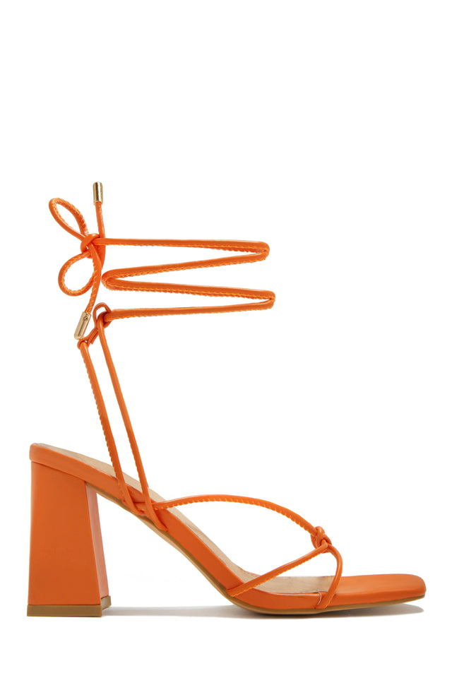 Load image into Gallery viewer, Orange Lace Up Chunky Heels

