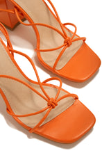 Load image into Gallery viewer, Orange Strappy Block Lace Up Heels
