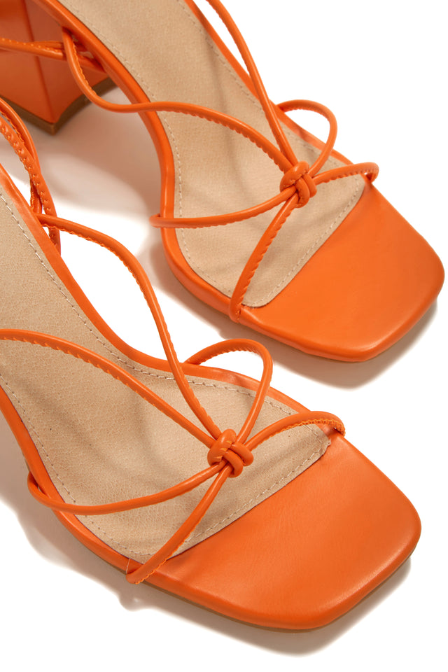 Load image into Gallery viewer, Orange Strappy Block Lace Up Heels
