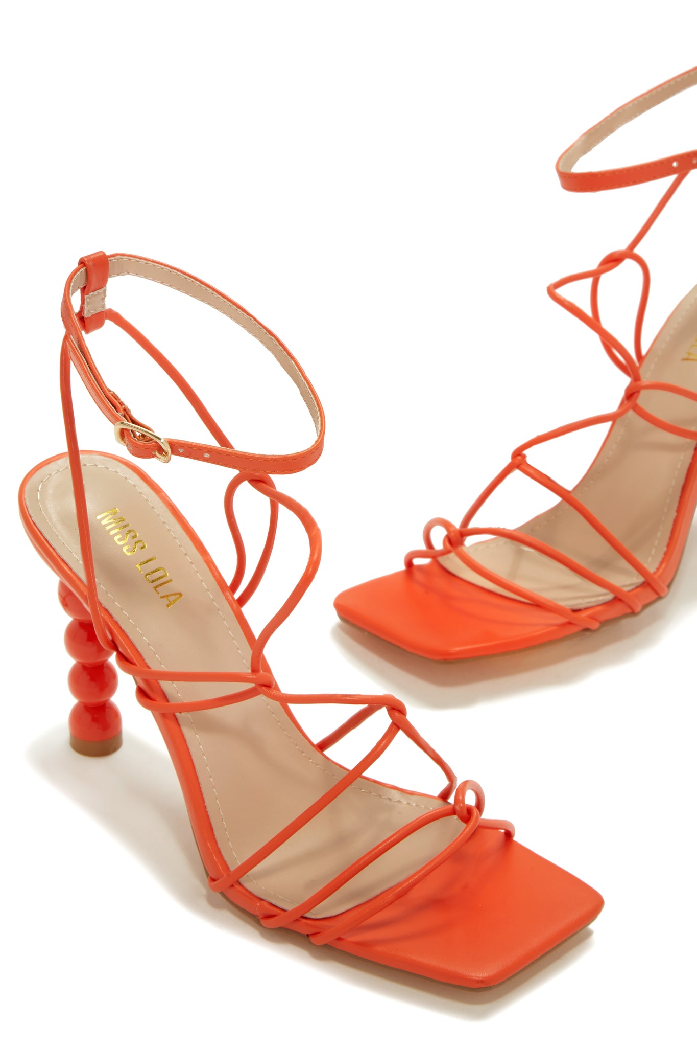 Aayomet Ladies Fashion Summer Solid Color Leather Ankle Strap High Heel  Sandals Studded High Heels for Women ,Orange 8 - Walmart.com