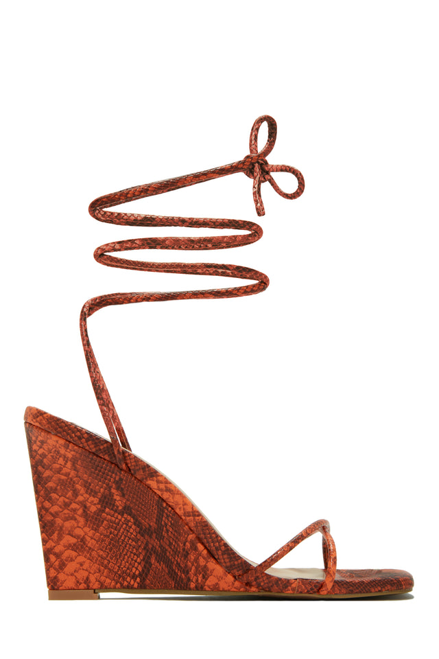 Load image into Gallery viewer, Orange Snake Strappy Wedges
